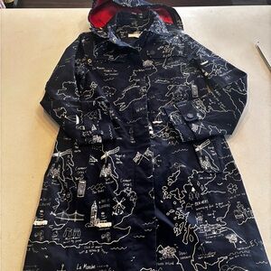Boden Dark Blue Trench Coat with Map Design
